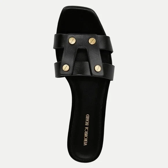 VERONICA BEARD Womens Via Slide Sandal Size 7.5 Black Leather Studded Designer - Picture 1 of 12